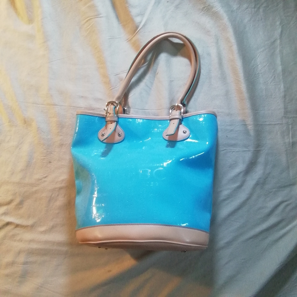 BCBG GIRLS turquoise & beige patent vegan bag